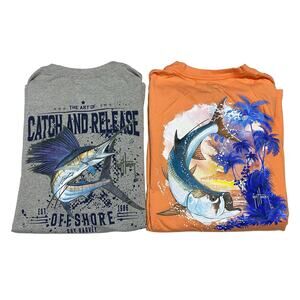 Guy Harvey bundle 2 shirts orange and gray multi color Fishing size Large